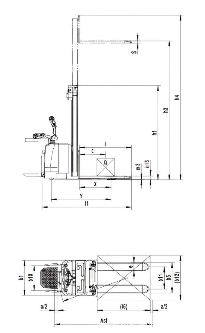 Elektrische motorische stapler Lift 5500 mm Hoogte PLC-controle Automatische elektrische bereikstapler 6
