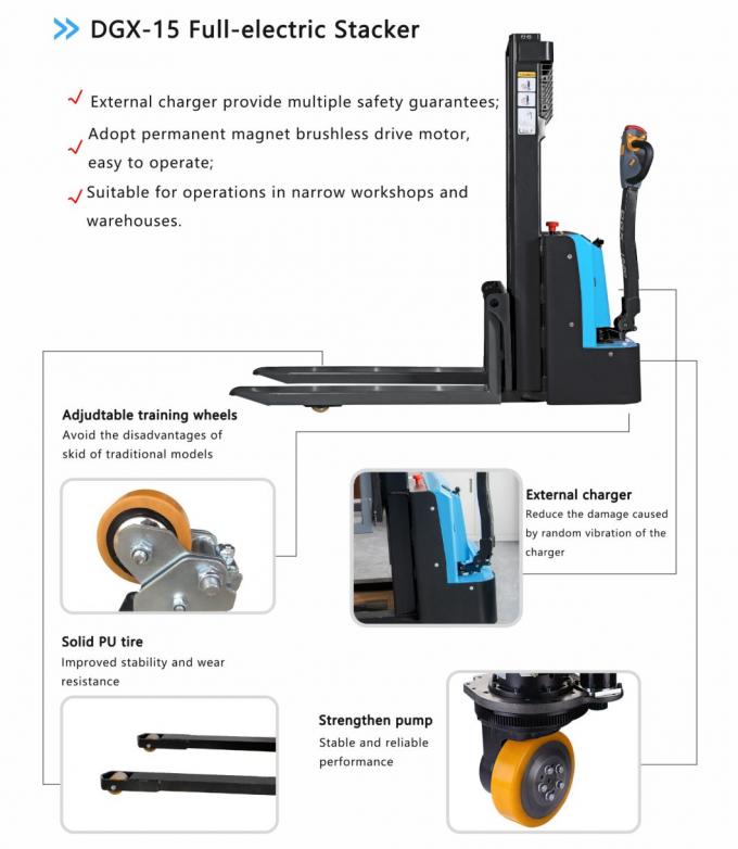 Loodzuur Volledig elektrische stapler batterij pallet stapler vorkheftruck Stand On High Efficiency 0
